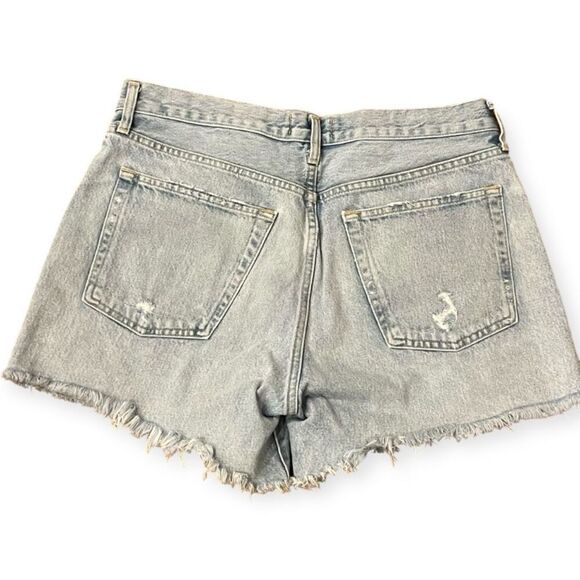Agolde Parker Long Faded Blue Ripped Denim Shorts 30 - Picture 3 of 11